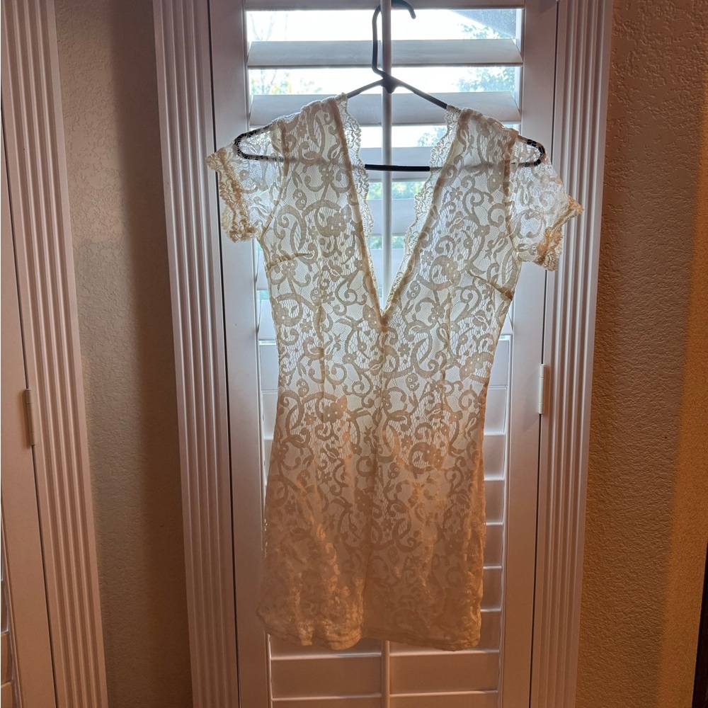 Tobi Cream Lace Detail Dress
